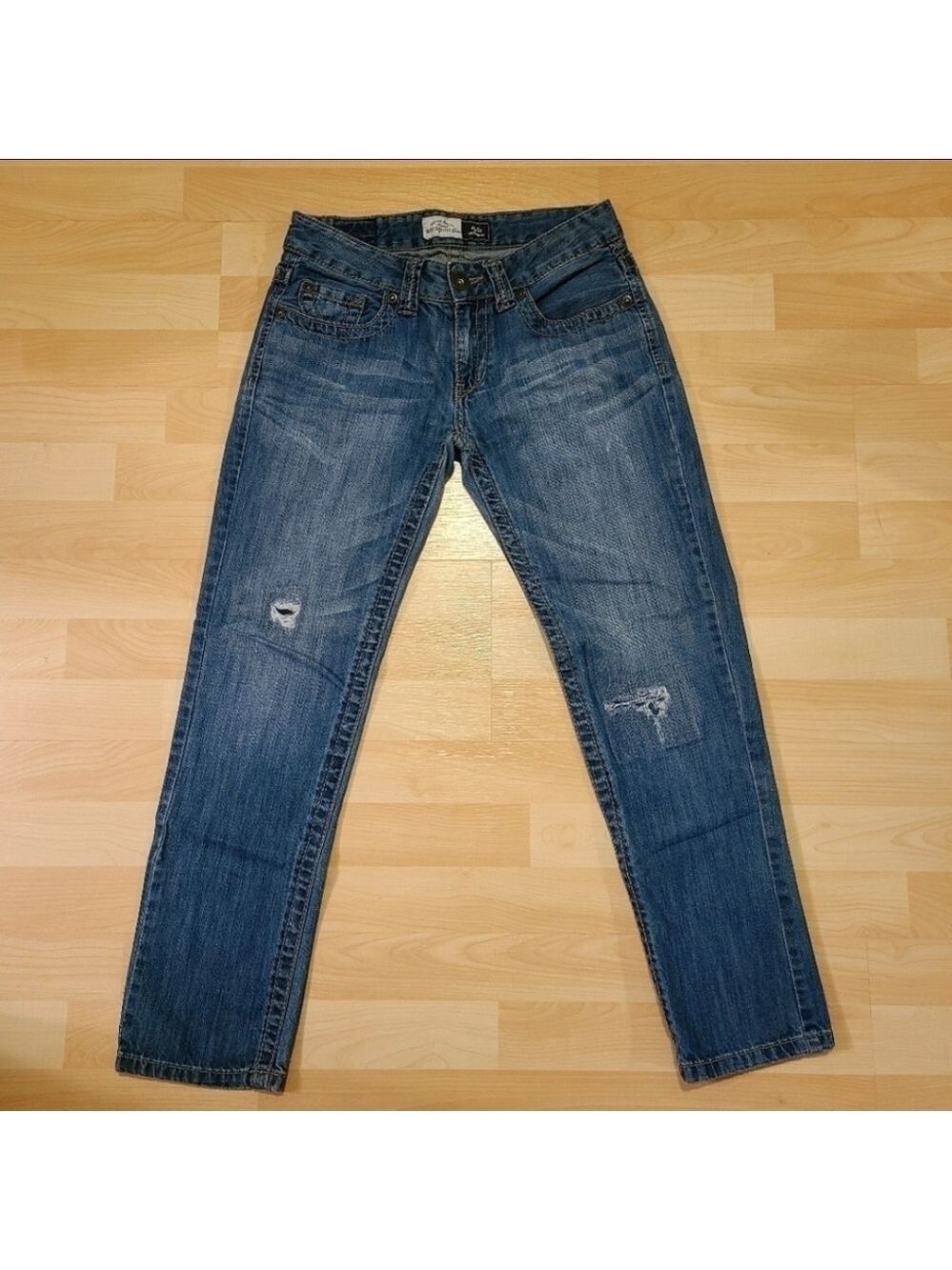 Aeropostale Wide Leg Kylie Boyfriend Jeans Distressed Medium Wash Fade Low Rise